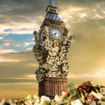 Dramatic sunset over Big Ben clock tower in London, UK